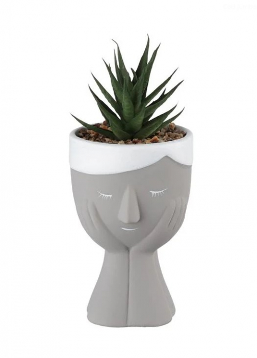 Planta decorativa artificiala in ghiveci ceramic, 7x12 cm