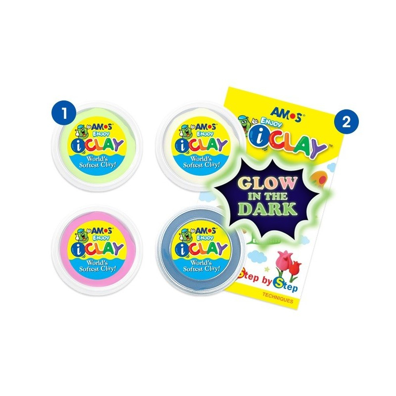 Plastilina iClay-set 4 culori cu instructiuni,pastel, 2 neon si fosforescent,4 ani [2]