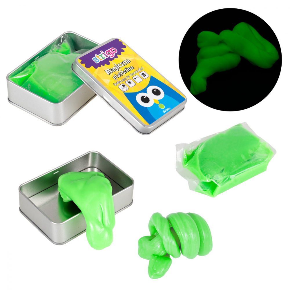 Plastilina magica Strigo in cutie metalica, verde fosforescent [4]
