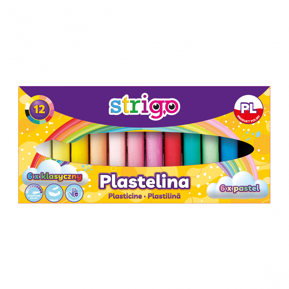 Plastilina Strigo ,   Set 12 culori (6 clasice + 6 pastel)