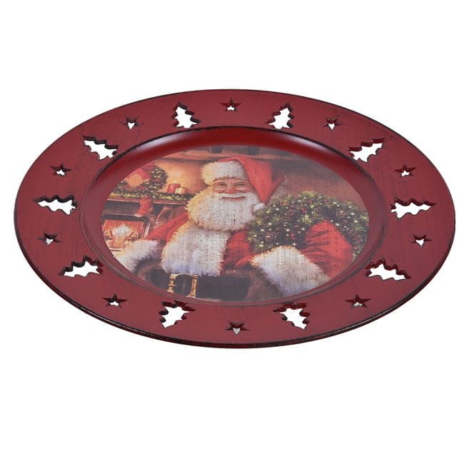 Platou decorativ imprimeu Mos Craciun,rosu,plastic,33 cm [2]