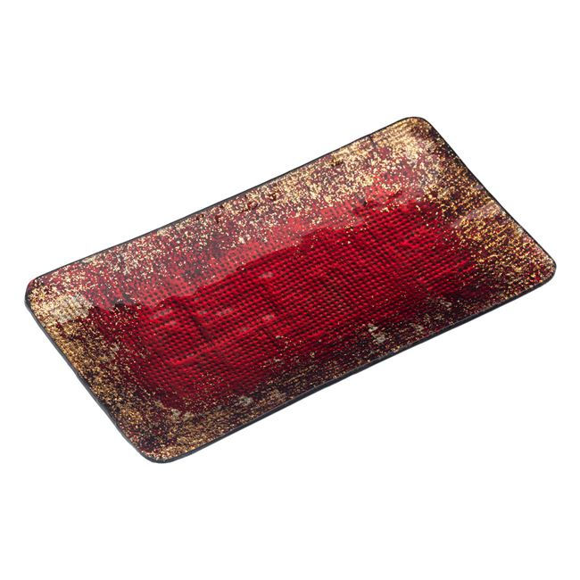 Platou dreptunghiular decorativ, sticla,rosu -auriu, 28x15.5x2 cm [2]