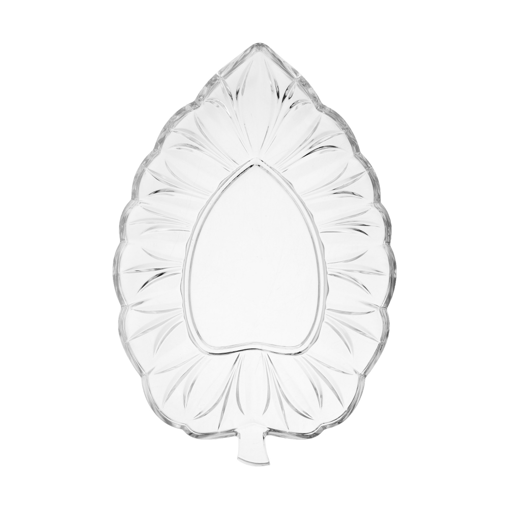Platou pentru dervire in forma de frunza,sticla,31x19x3 cm
