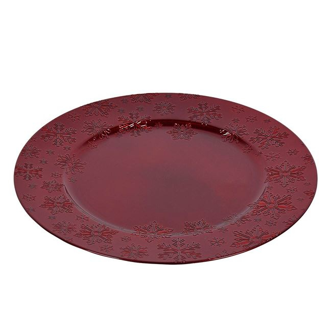 Platou rotund decorativ cu model fulg de nea,rosu,plastic,33 cm [2]