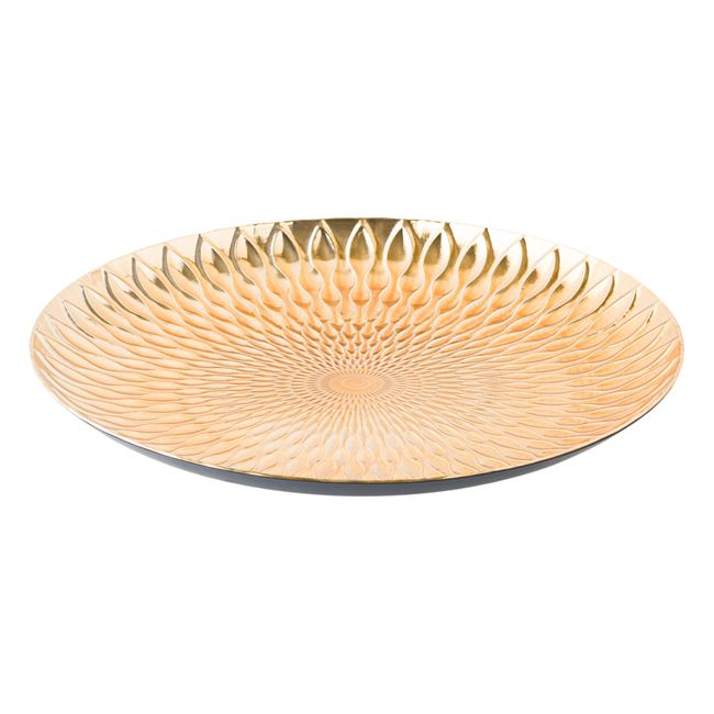 Platou rotund decorativ cu model in relief,auriu,plastic,33 cm [2]