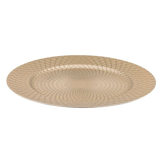 Platou rotund decorativ cu model in relief,bej,plastic,33 cm [2]