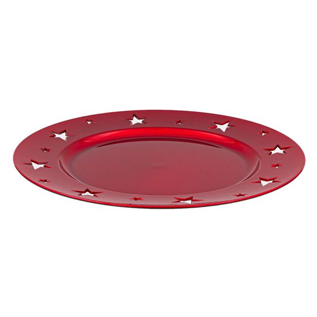 Platou rotund decorativ cu model stelute pe margine,rosu,plastic,33 cm [2]