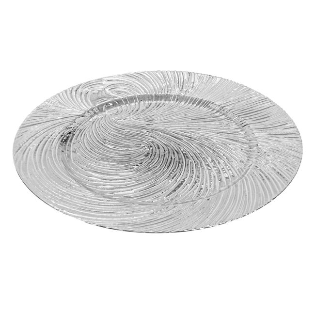 Platou rotund decorativ cu model valuri in relief,argintiu,plastic,33 cm [2]