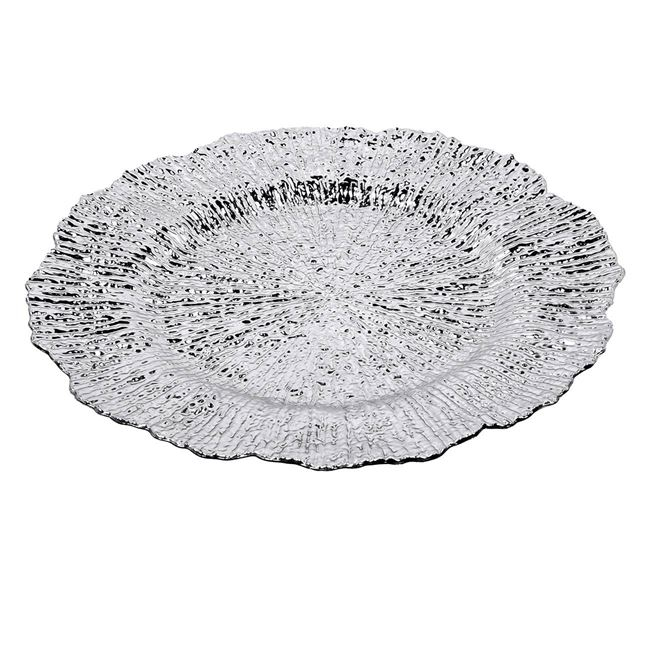 Platou rotund decorativ cu model valuri in relief,argintiu,plastic,33 cm [2]