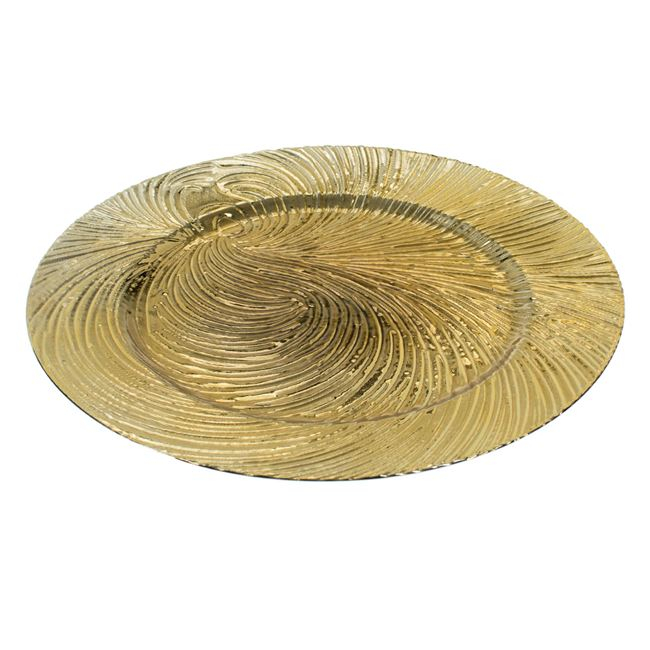 Platou rotund decorativ cu model valuri in relief,auriu,plastic,33 cm [2]