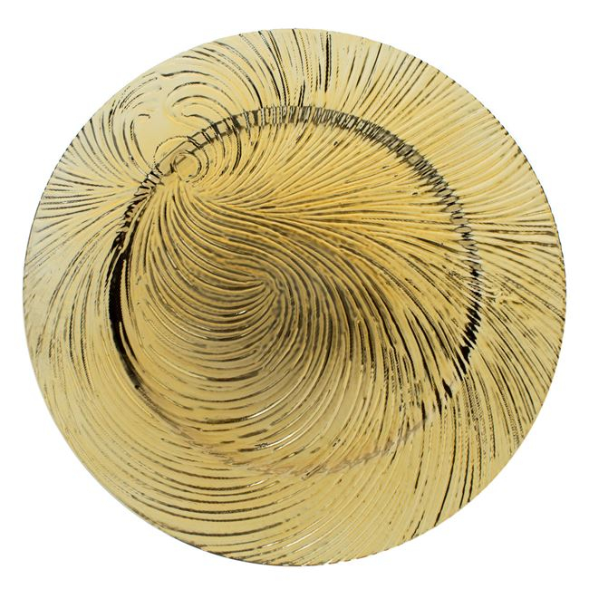 Platou rotund decorativ cu model valuri in relief,auriu,plastic,33 cm