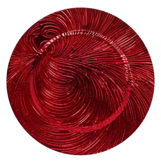 Platou rotund decorativ cu model valuri in relief,rosu,plastic,33 cm
