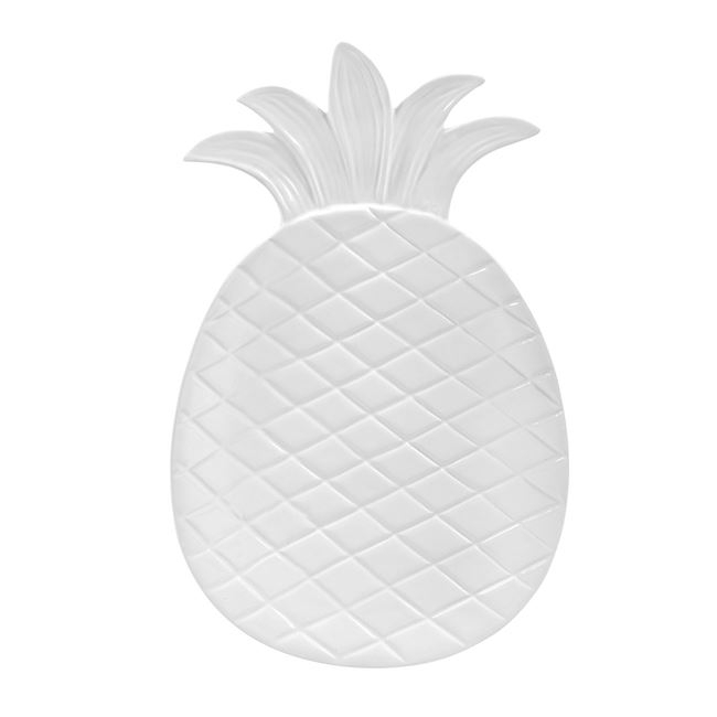 Platou servire din ceramica, design ananas, alb, 20x32x3 cm
