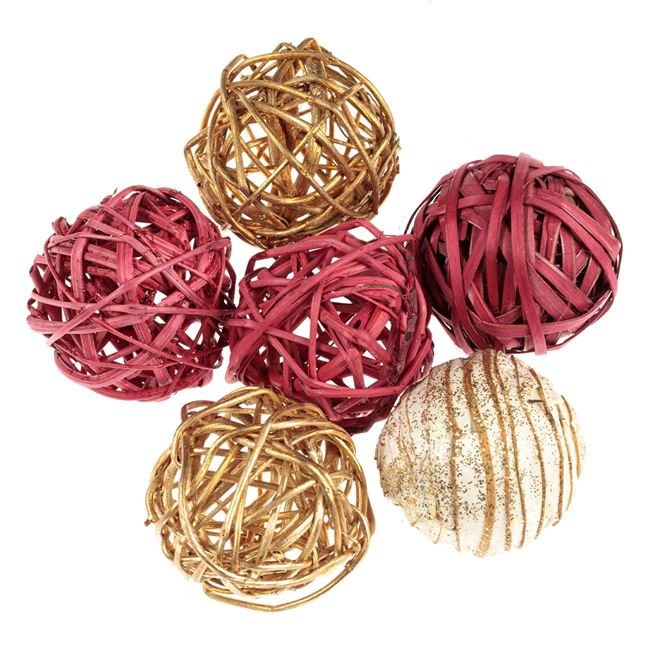 Potpourri sfera decorativ pentru craciun,rosu-auriu,6 bucati set