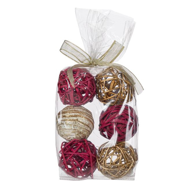 Potpourri sfera decorativ pentru Craciun,rosu-auriu,6 bucati/set [3]
