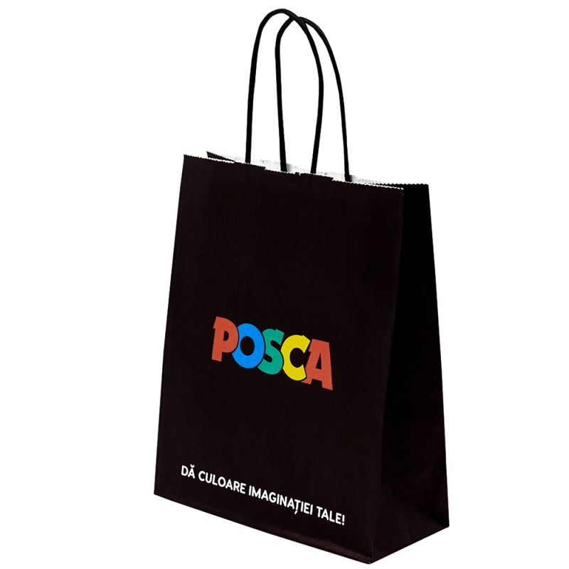 Punga Posca cadou cu manere rasucite din hartie,negra,90 g/mp,18x22x8 cm [2]