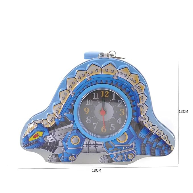 Pusculita metalica pentru monede cu ceas incorporat, design dinozaur,albastru [2]