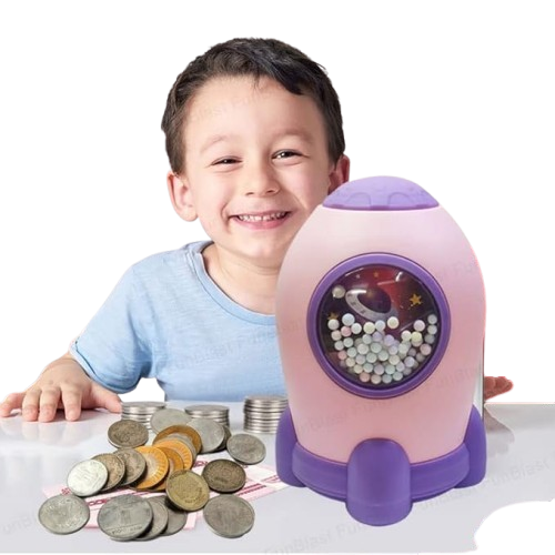 Pusculita pentru monede, model Space, plastic, mov, 16 cm [2]