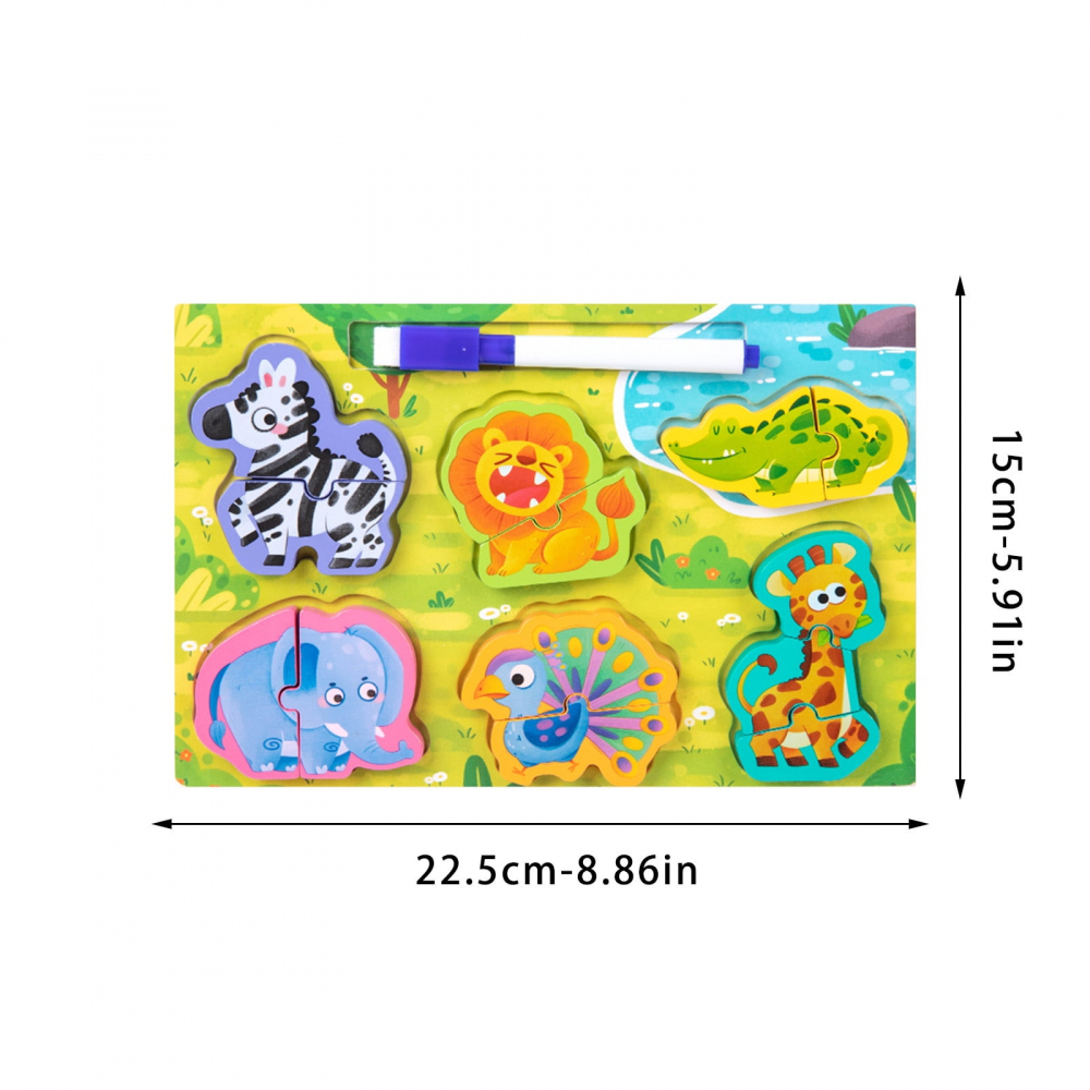 Puzzle 3D incastru din lemn cu marker si tabla de scris pe verso,diverse modele,22x15 cm [3]