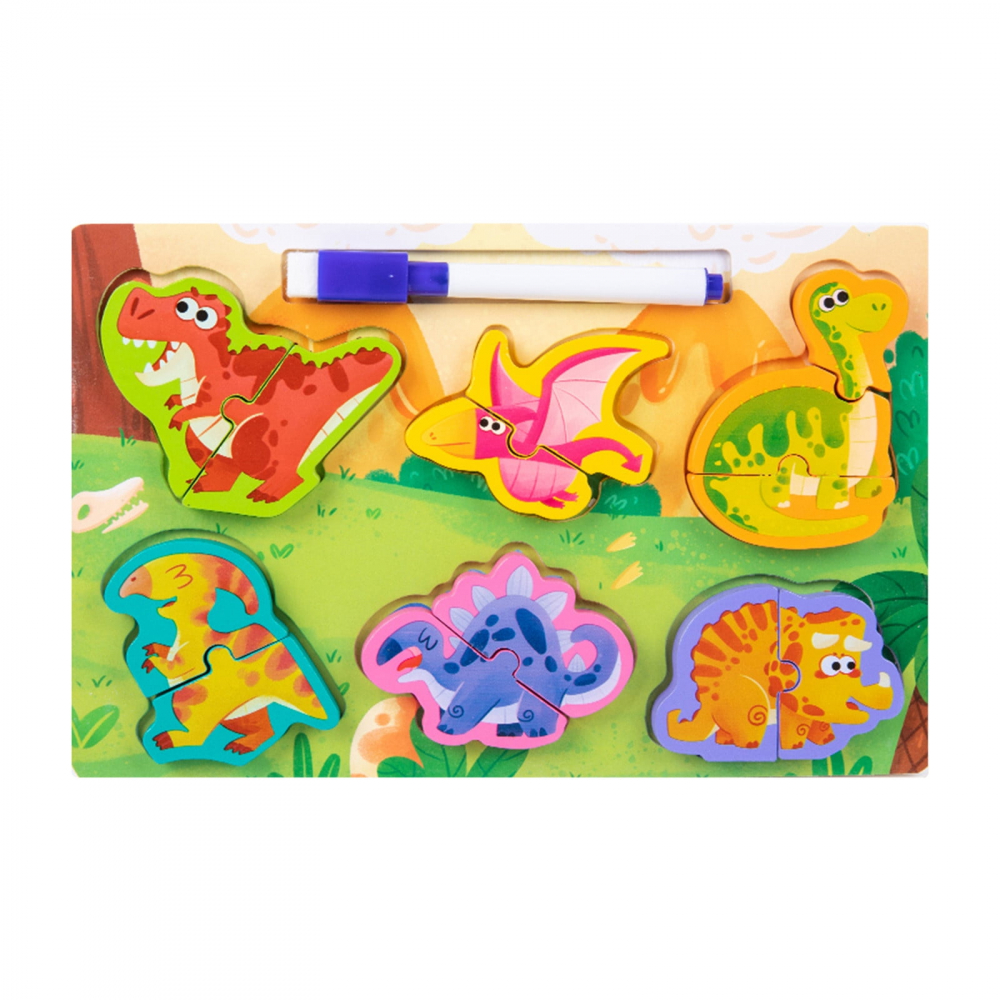 Puzzle 3D incastru din lemn cu marker si tabla de scris pe verso,diverse modele,22x15 cm [5]