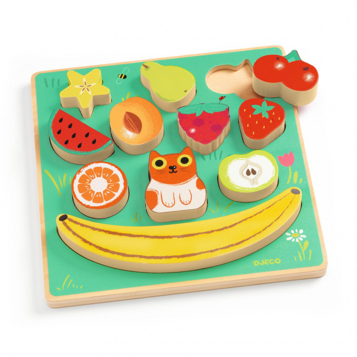 Puzzle 3D si joc de echilibru fructe din lemn,11 piese,+18 luni [4]