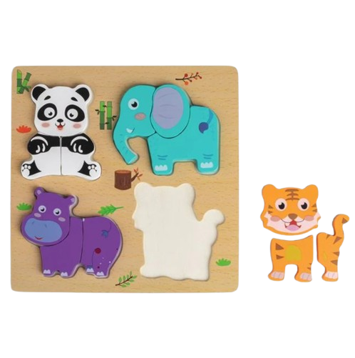 Puzzle din lemn 3D Animale din jungla, 12 piese, 19x19 cm [3]