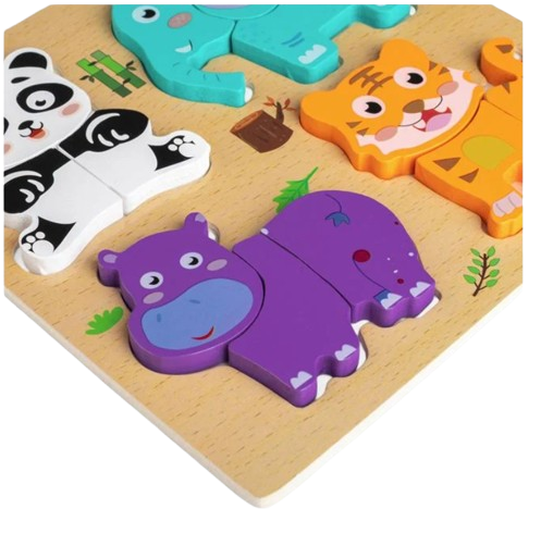 Puzzle din lemn 3D Animale din jungla, 12 piese, 19x19 cm [2]