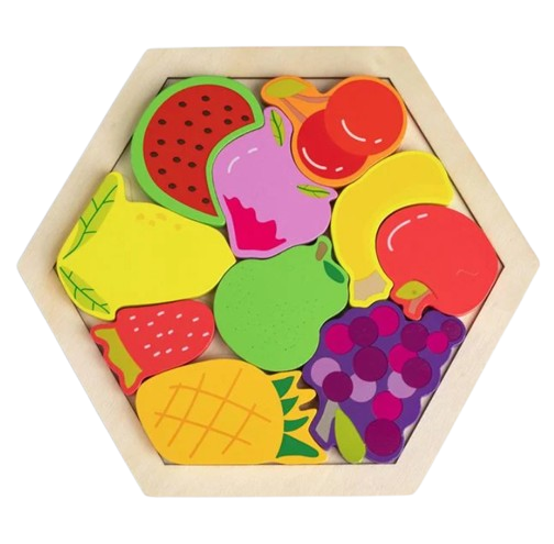 Puzzle din lemn 3D Fructe, 9 piese, 17x17 cm