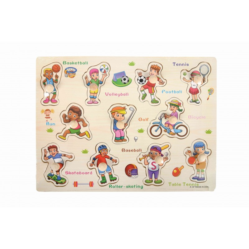 Puzzle din lemn cu butoni Activitati sportive, 11 piese, format A4, 2 ani+ [2]