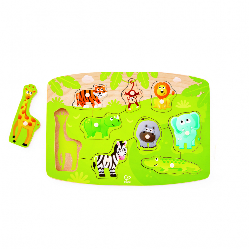 Puzzle din lemn cu butoni – Animale din junglă (9 piese) [2]