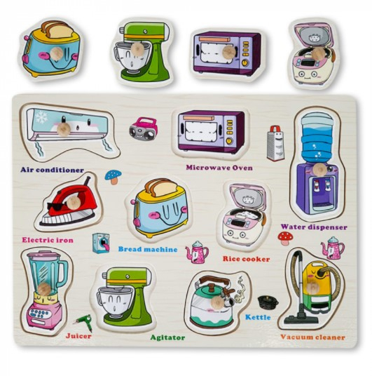 Puzzle din lemn cu butoni-Electocasnice [2]