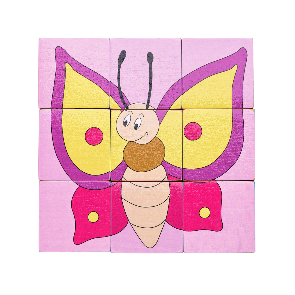 Puzzle din lemn cuburi – Animale colorate (6 imagini) [3]