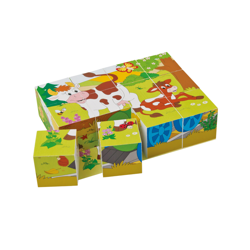 Puzzle din lemn cuburi – Fermă 3x4, imagini educative [2]