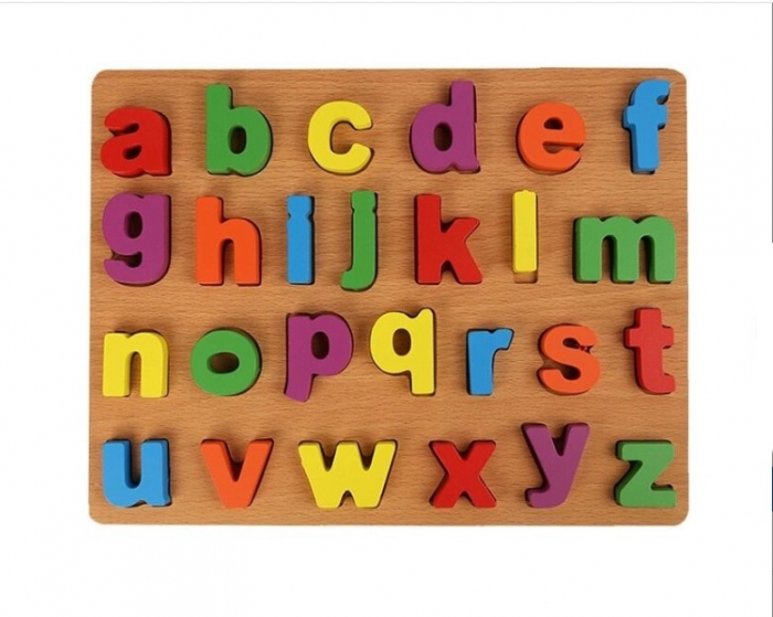 Puzzle incastru din lemn alfabet litere mici