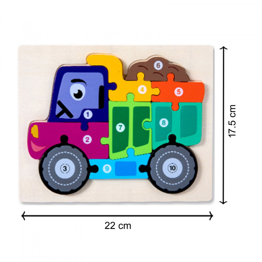 Puzzle incastru din lemn, model camion cu numere,22x17.5 cm [2]