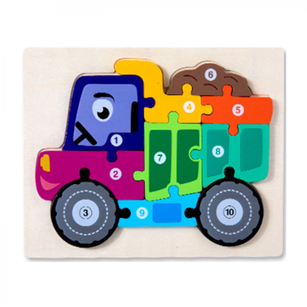 Puzzle incastru din lemn, model camion cu numere,22x17.5 cm