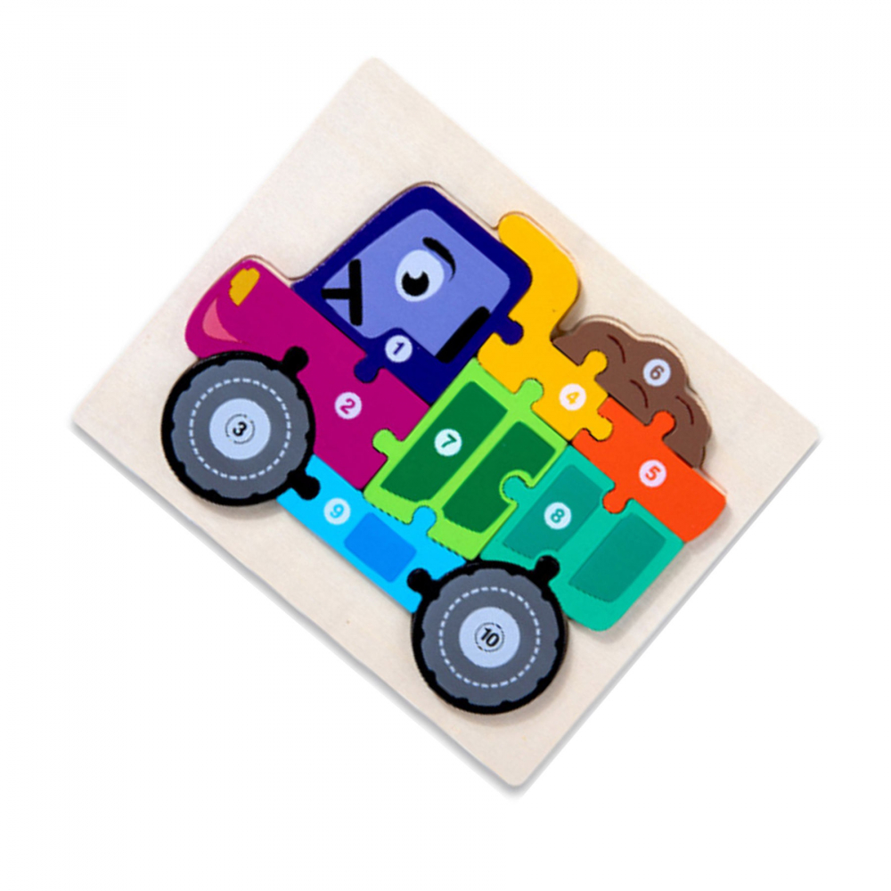 Puzzle incastru din lemn, model camion cu numere,22x17.5 cm [3]