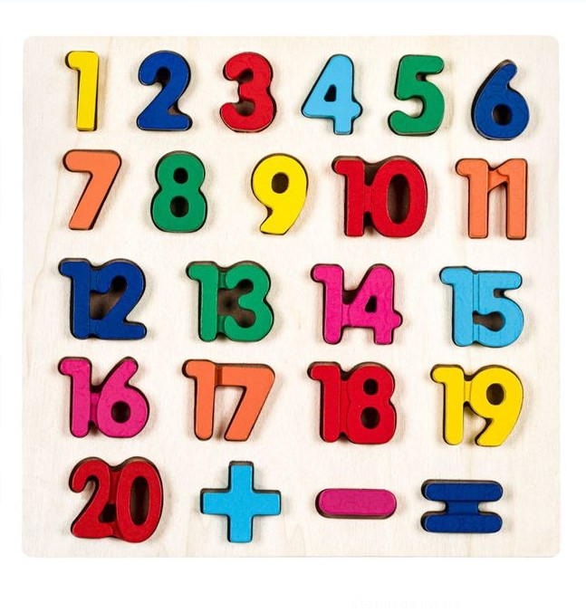 Puzzle incastru numere - set lemn cu 20 numere si operatii matematice