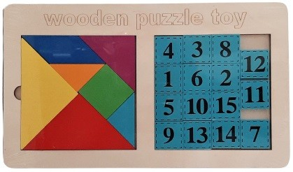 Puzzle lemn educativ numere si tangram,30x17.4x0.8cm