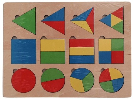 Puzzle lemn educativ, figuri geometrice colorate,30x22.5x0.7cm