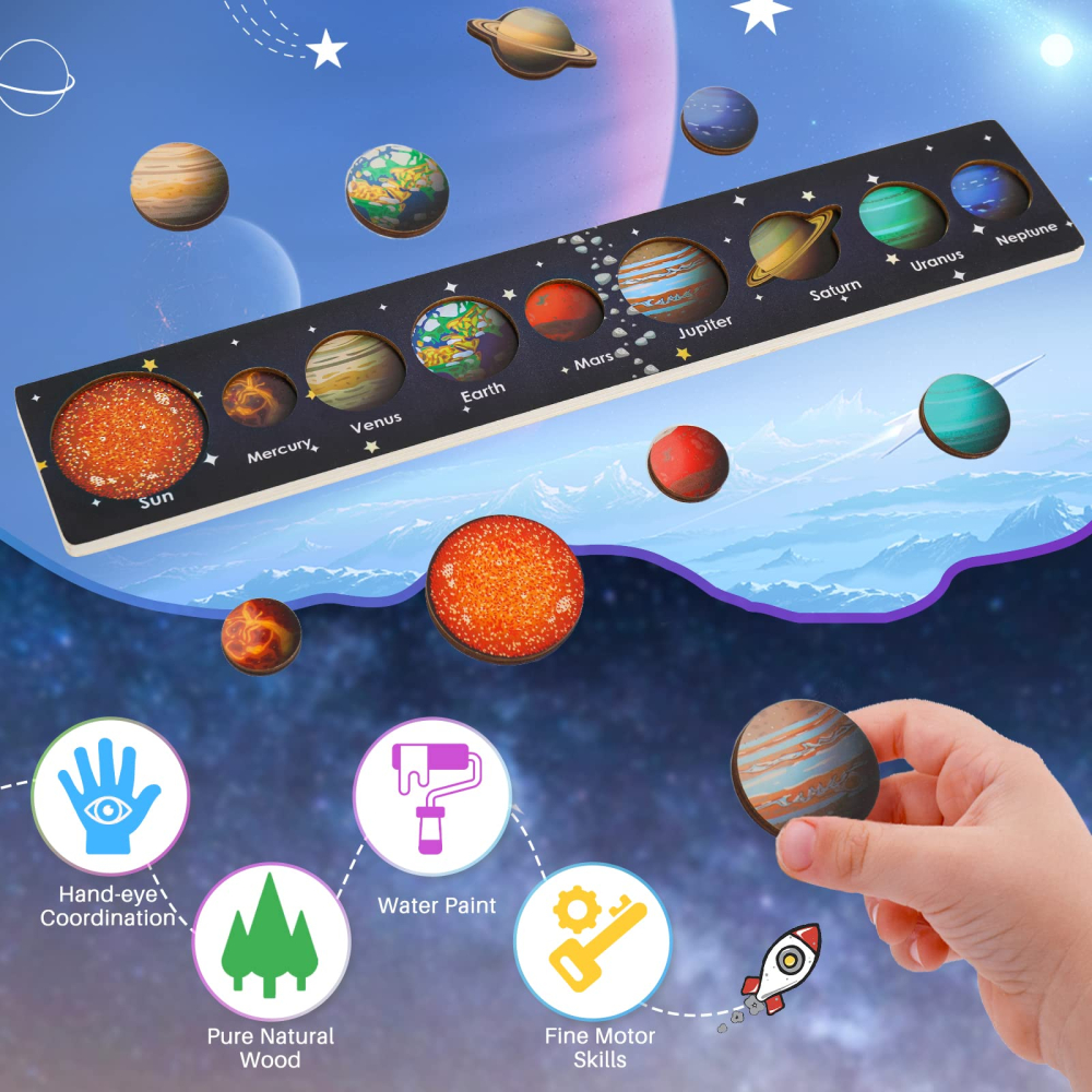 Puzzle lemn relief sistem solar, 390x70 mm [6]