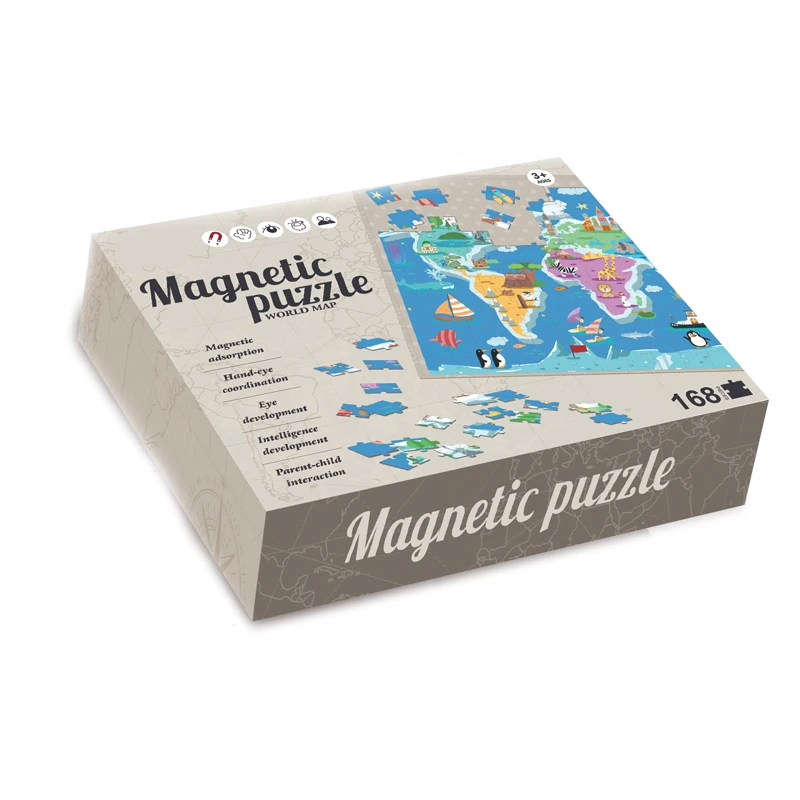 Puzzle magnetic tip tablita harta lumii cu animale, 168 piese, snur agatare pe perete, multicolor, 41x55 cm [6]