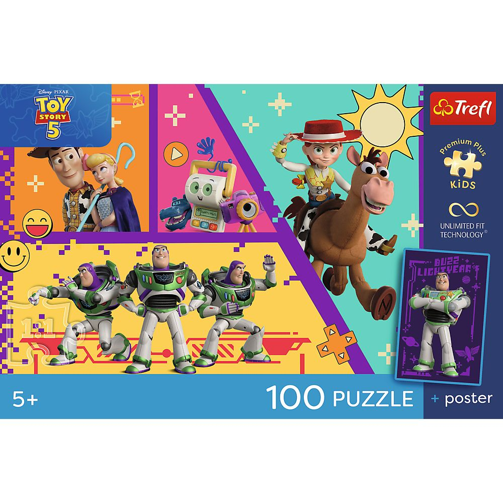 PUZZLE TREFL 100 DISNEY PIXAR TOY STORY 5 JUCARII IN ACTIUNE CU POSTER INCLUS [4]