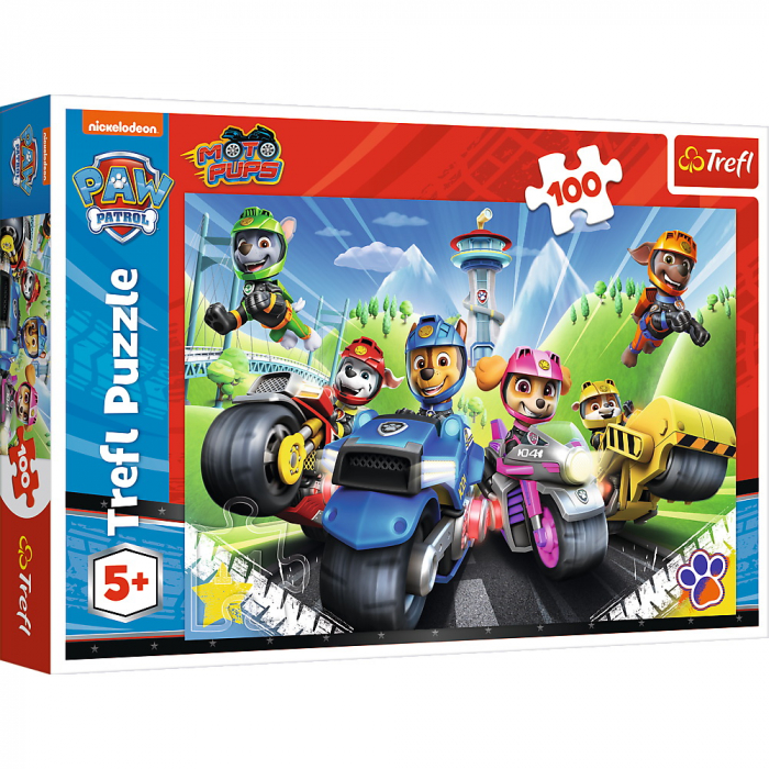 Puzzle Trefl 100 Piese Patrula Catelusilor Catelusii pe Motociclete