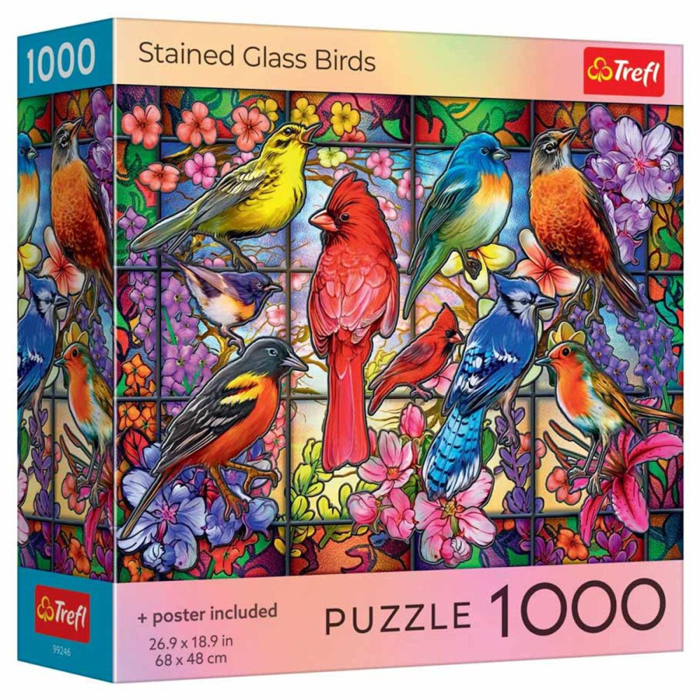PUZZLE TREFL 1000 PASARI DIN VITRALIU CU POSTER INCLUS [1]