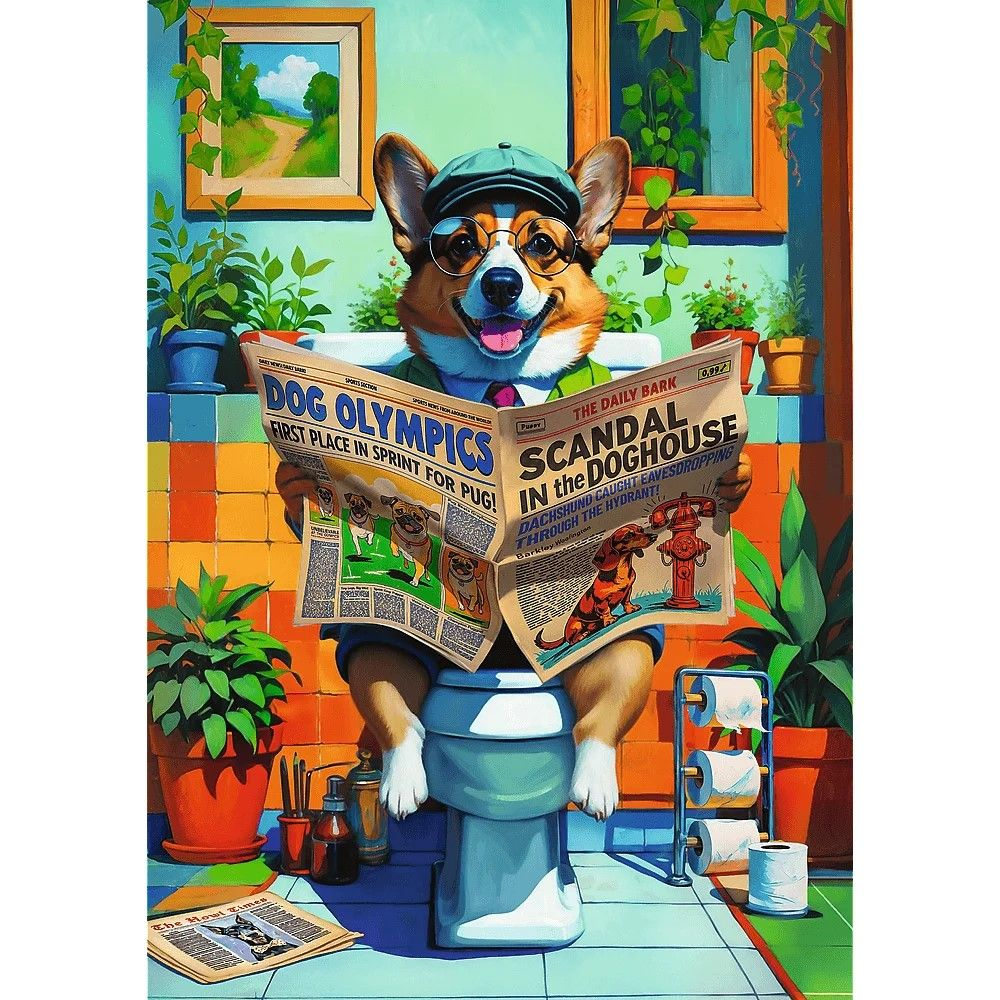 PUZZLE TREFL 1000 PREMIUM PLUS ANIMALE DE COMPANIE SI OAMENI CORGI LA TOALETA [2]
