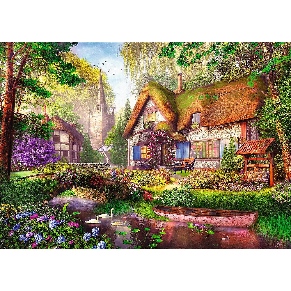 PUZZLE TREFL 1000 PREMIUM PLUS TEA TIME CASUTA DIN PADURE [2]