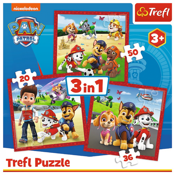 Puzzle Trefl 3in1 Patrula Cățelușilor Cățelușii Fericiți  [5]