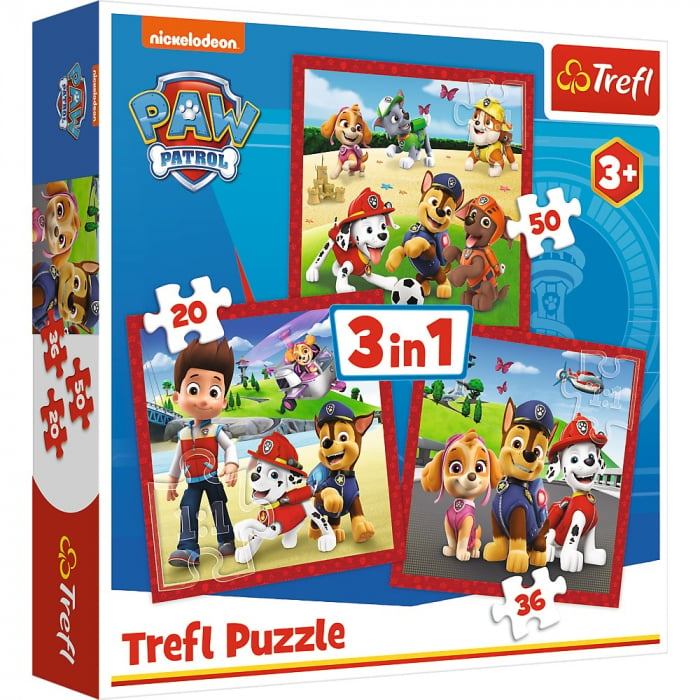 Puzzle Trefl 3in1 Patrula Catelusilor Catelusii Fericiti