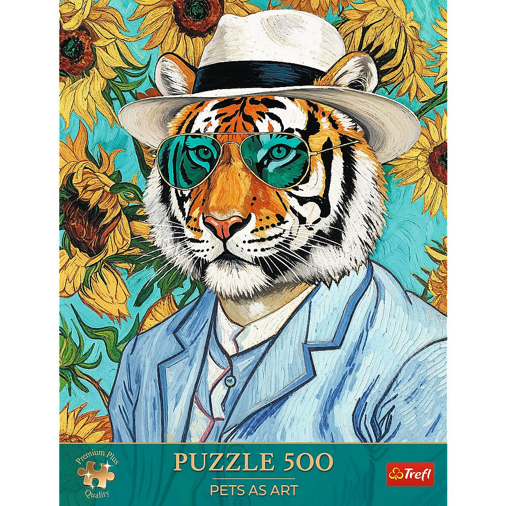 PUZZLE TREFL 500 PREMIUM PLUS PETS AS ART DOMNUL TIGRU SI FLOAREA SOARELUI [3]